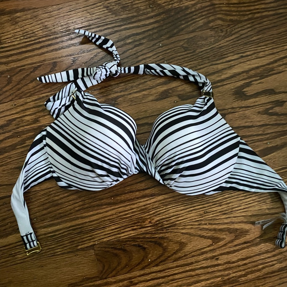 Victoria's Secret Black and White Striped Bikini Top